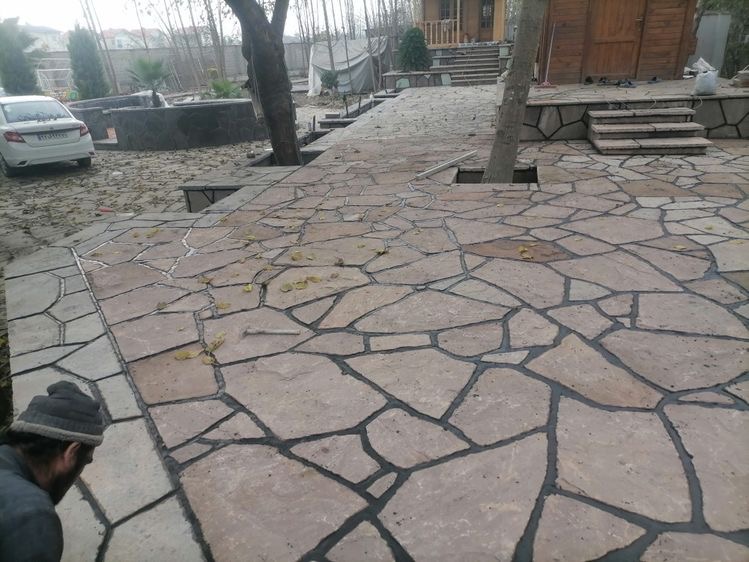 نمونه نصب سنگ لاشه و روش نصب سنگ لاشه ساخت محوطه سازی سنگی حیاط سازی سنگی